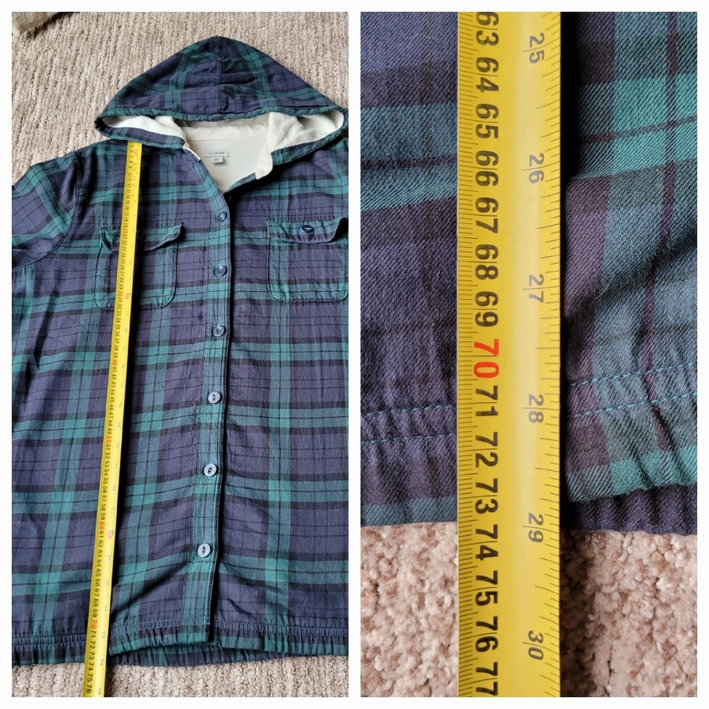 LL BEAN FLEECE LINED PLAID FLANNEL HOODIE SHACKET WOMEN'S SIZE  LARGE - Picture 16 of 16